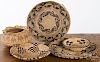 Five Southwest coiled basketry trays and bowls