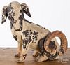 Painted pottery dog, 11'' h.