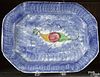 Blue spatter platter with peafowl