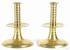 Rare pair of English brass trumpet candlesticks