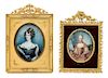 * Two Continental Portrait Miniatures Larger example 4 3/4 x 3 3/4 inches.