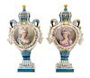 A Pair of Sevres Porcelain Vases Height 15 1/2 inches.