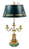 A Louis XVI Style Malachite and Gilt Bronze Bouilotte Lamp Height 25 inches.