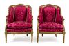 * A Pair of Louis XVI Style Giltwood Bergeres Height 38 3/4 inches.