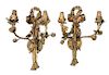 A Pair of Neoclassical Bronze Two-Light Sconces Height 14 inches.