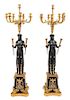A Pair of Empire Style Gilt and Patinated Bronze Eight-Light Candelabra