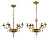A Pair of Empire Style Gilt and Patinated Bronze Six-Light Chandeliers