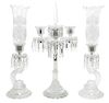 * A Three-Piece Molded and Frosted Glass Garniture Height of tallest 24 inches.