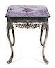 * An Art Deco Style Lapis Veneered Silvered Metal Side Table Height 25 3/4 x width 22 x depth 22 inches.