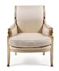 An Empire Style Painted and Gilt Armchair Height 39 1/2 inches.