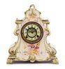 A Royal Bonn Style Porcelain Mantel Clock Height 14 1/2 inches.