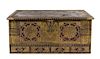 A Brass Decorated Blanket Chest Height 25 1/4 x width 56 x depth 24 1/2 inches.