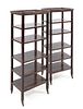 * A Pair of Hardwood Six-Tier Etageres Height 50 1/2 x width 19 1/2 x depth 14 1/2 inches.