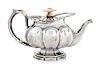 A Russian Silver Teapot, Maker's Mark I.R.S., St. Petersburg, 1839, having a mother-of-pearl finial above the rim worked to s