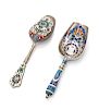 Two Russian Silver and Plique-a-Jour Sugar Scoops, Mark of Antip Kuzmichev, Moscow, Late 19th/Early 20th Century and other, h