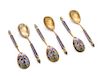 * A Set of Six Russian Silver-Gilt and Enamel Demitasse Spoons, Mark of Mikhail Grachev with Imperial Warrant, St. Petersburg