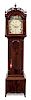 A Federal Mahogany Tall Case Clock Height 91 x width 7 1/2 x depth 9 1/2 inches.