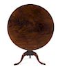 A George III Mahogany Tilt-Top Tea Table Height 28 1/2 x diameter of top 37 7/8 inches.