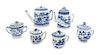 A Canton Porcelain Blue and White Tea and Chocolate Set Height of largest 5 1/2 inches.