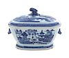 A Canton Blue and White Covered Tureen Height 8 3/4 inches.