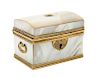 * A Palais Royal Gilt Metal Mounted Mother-of-Pearl Sewing Casket, , the lid with an inset polychrome enamel plaque, the gilt