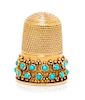 * A Victorian Yellow Gold and Turquoise Thimble, Likely James Fenton, Birmingham, 1894, the knurled top and body above two ba