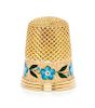 * An American 18-Karat Yellow Gold and Enamel Thimble, Tiffany & Co., New York, NY, the knurled top and body above a polychro