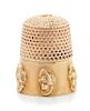 * An American 14-Karat Yellow Gold Dolly Varden Thimble, Goldsmith, Stern & Co., New York, NY, the knurled top and body above