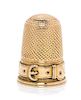 * A Continental Yellow Gold Thimble, , the knurled top and diapered body above a band in the form of a belt, engraved Josephi