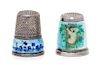 * Two German Silver and Enamel Thimbles, , comprising a West German example with a knurled top above a guilloche enamel groun