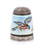 * An English Silver and Enamel Thimble, Joseph Swan & Sons, Birmingham, 1972, the knurled top above a polychrome enamel band