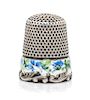 * An American Silver and Enamel Thimble, Ketcham & McDougall, New York, NY, the knurled top and body above a white enamel ban
