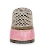 * An American Silver and Guilloche Enamel Thimble, Simons Bros., Philadelphia, PA, the knurled top and body above a pink guil