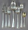 Peter Guille LTD silver flatware set to include 12 dinner forks, 12 luncheon forks, 8 salad forks, 12 large spoons, 20 tables