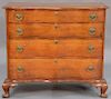 Chippendale serpentine front four drawer chest set on ogee bracket feet, 18th century, Connecticut or Massachusetts.  
ht. 36