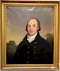 19th Century Portrait 
oil on canvas 
Bust of a Gentleman with Landscape in Background 
in Victorian frame 
old paper label o