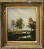 19th century farm landscape 
oil on canvas 
Cows along the Water 
signed lower right: S. Smole 
in Victorian frame 
14 1/4" x