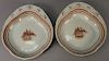 Pair of Chinese export sweet meat dishes with lipped handle, hand painted ship in center and gilt border. 
lg. 10in.
