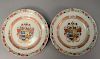 Pair of K'ang Hsi porcelain Chinese plate having hand painted General Armory crested arms of Sir George Mertin's l'ord Mayor 