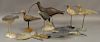 Group of eight carved bird decoy figures, six are shorebird decoys and two are flying bird decoys, one signed Stevens.  Prove