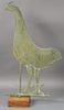 Pea Hen weathervane on wood base, late 20th century. 
vane ht. 28in., lg. 17in.