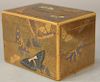 Japanese lacquered cosmetic box, background surfaces are (Nashiji) particles of gold with gold, colored and mother of pearl (