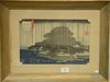 Ando Hiroshige (1797-1854)  woodblock print  Kara Saki No Yau, Evening Rain at Kara Saki from the Series Omi Hakkei No Uchi. 