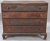 Chippendale four drawer chest on ogee feet, 18th century. 
ht. 38 1/2in., wd. 44in., dp. 15 1/4in.