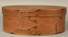 Shaker oval pantry box, three finger with copper points and tacks.  ht. 2 3/4in., lg. 7 1/2in. Provenance:  Estate of Arthur 