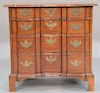Chippendale mahogany diminutive block front chest of four drawers on bracket base, 18th century (restored). 
ht. 31 3/4in., w