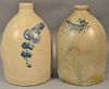Two 2 gallon stoneware jugs, one marked Edmunds, each with cobalt blue (rim chips).  ht. 13in. and ht. 13 1/2in. Provenance: 