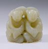CHINESE ANTIQUE CARVED JADE FIGURE OF TWO BOYS - 19TH CENTURY