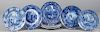 Nine Staffordshire blue and white plates, 19th c., largest - 10'' dia.