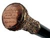 35. Barnum and Bailey Circus Cane- Dated 1884- A marked Simmons #5, gold-filled handle with the following inscription, “To 